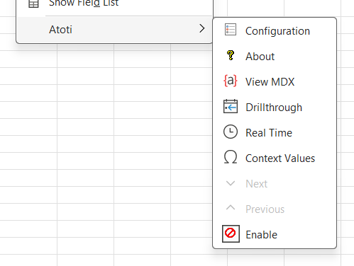 Excel context menu
