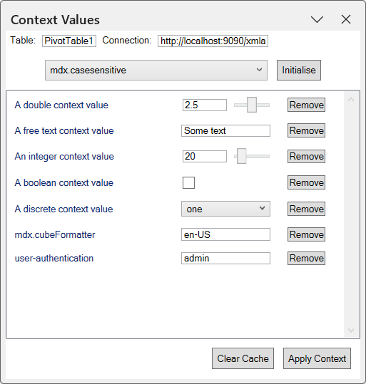 Context values configuration