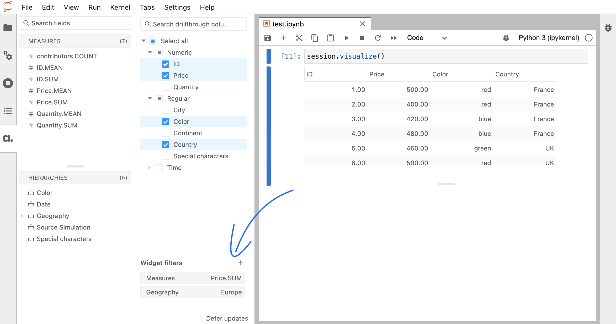 drillthrough widget filters