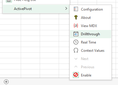 Excel ActivePivot context menu