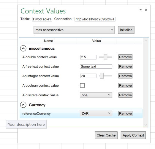 Context values configuration