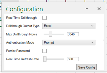 Configuration settings pop up