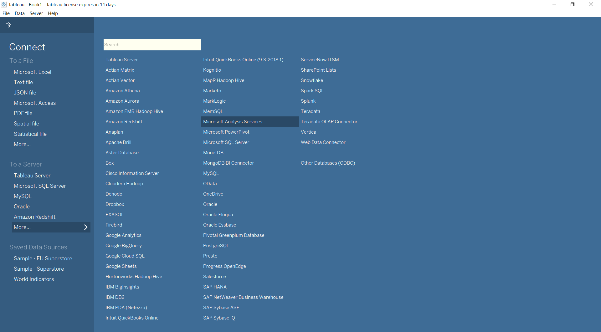 Tableau Choose Microsoft Analysis Services