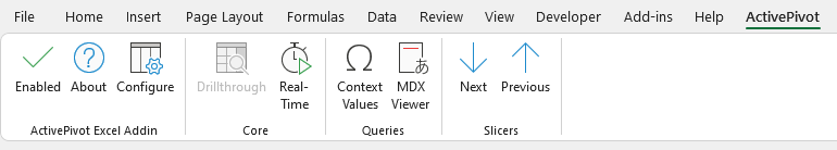 Excel Ribbon ActivePivot section