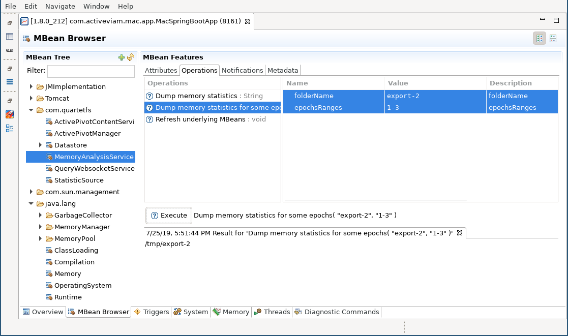 Exporting a report for a range of
epochs range-export