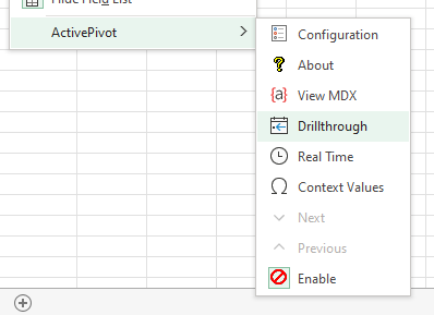 Excel context menu