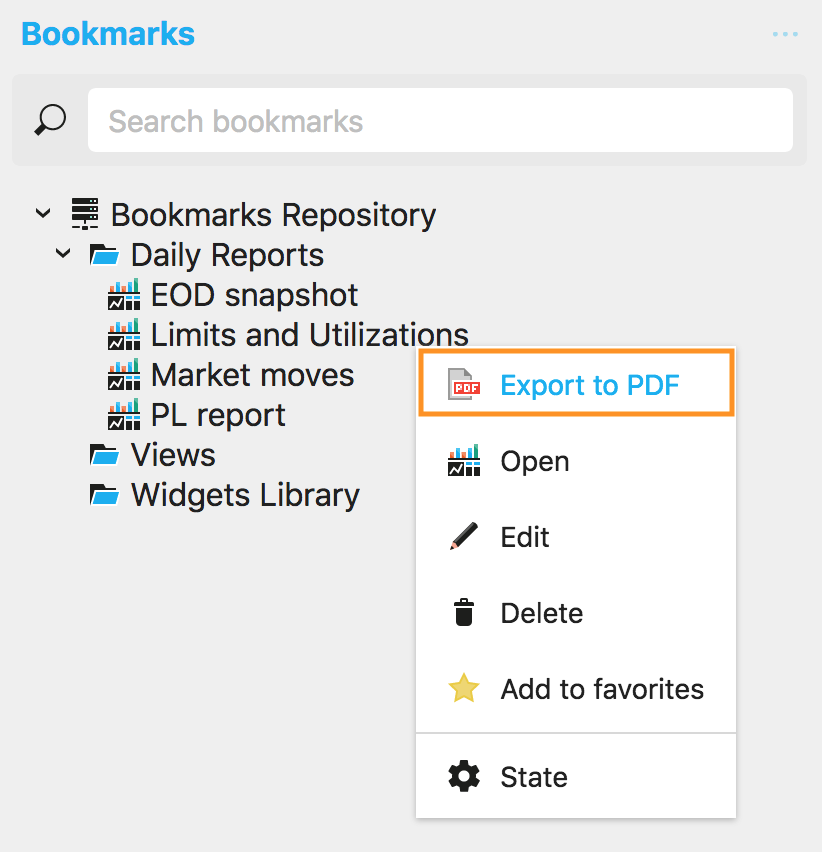 Export to PDF context menu