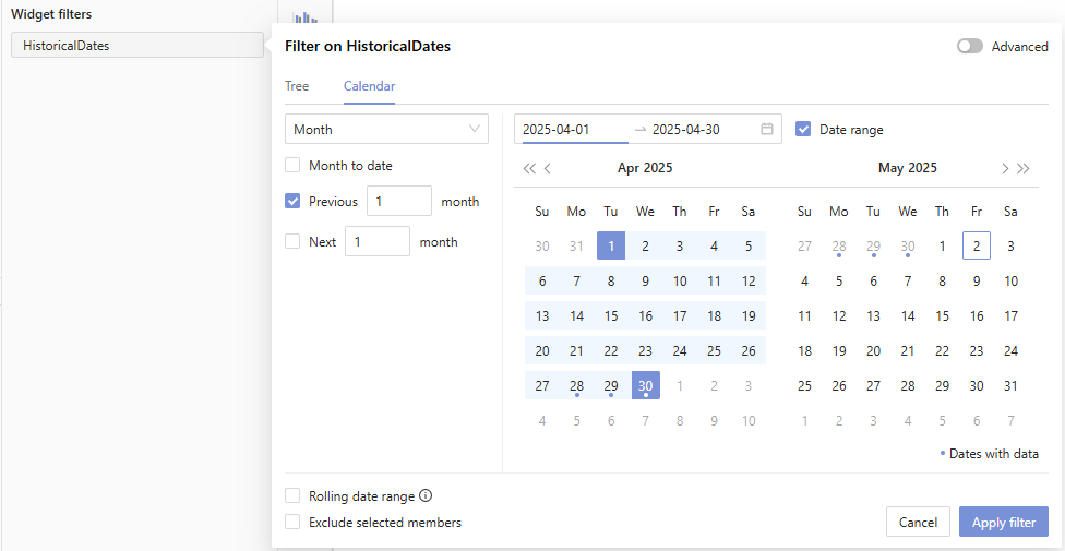 Previous date filters
