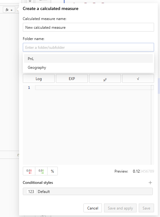 Calculated measures folders