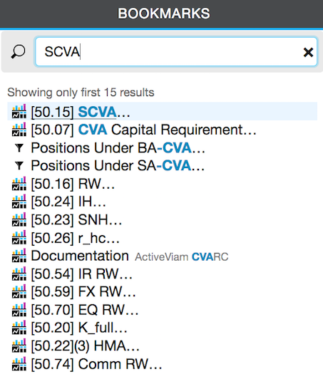 Illustrating Bookmarks search for SCVA keyword