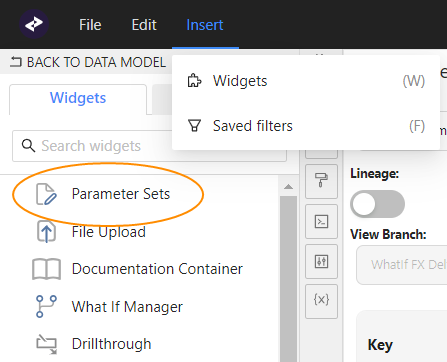 Parameter Sets widget add