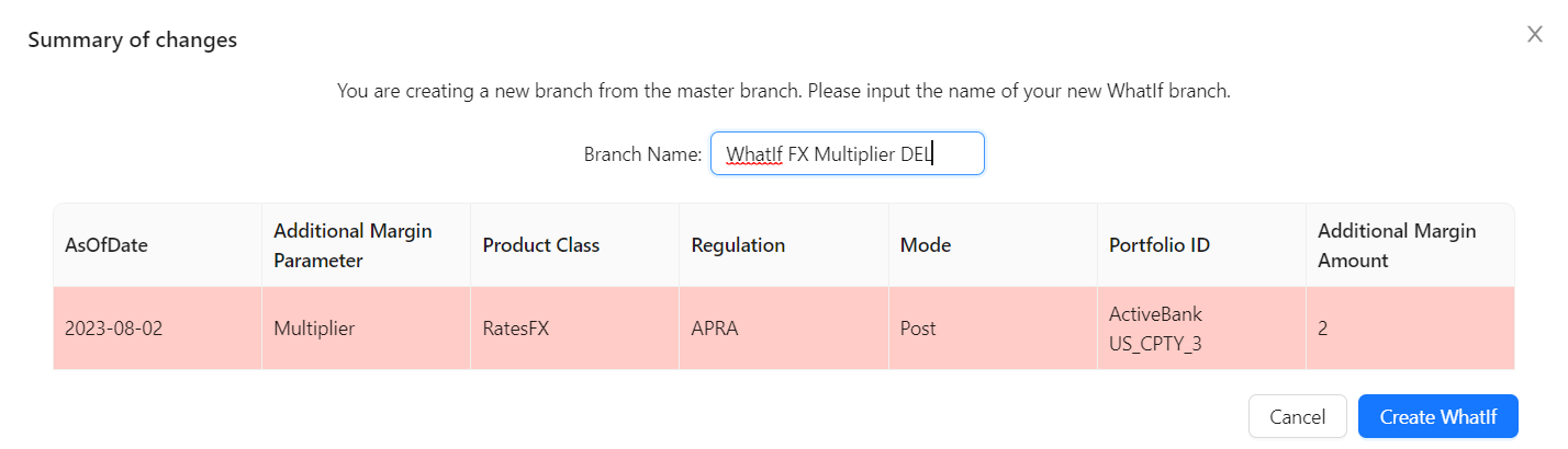 Illustrating Additional Margin Parameter Changes Summary - Deletion